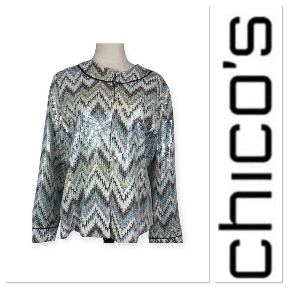 NWT Chicos sequin jacket with Chevron print size 2/large-12